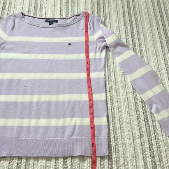 Tommy Hilfiger Womens XS Sweater Lavender White Stripe Cotton Blend Crewneck - Picture 4 of 8